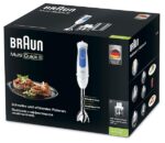 Braun Multiquick 3 Minipimer MQ3020 Pesto, Frullatore ad Immersione, Dotato di Minitritatutto da 350ml e Bicchiere Graduato 600 ml, 2 Velocità, Tecnologia Splash Control, Potenza 700 W, Bianco/Blu - immagine 9