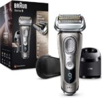 Braun Series 9 9365cc Rasoio Elettrico Barba, Ricaricabile e Senza Fili, Grafite, Base di Ricarica e Custodia da Viaggio in Pelle, Wet&Dry, Rasoio a Lamina, Idea Regalo Natale