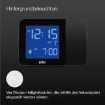 Braun Sveglia digitale proiezione, radiocontrollo per fuso orario dell'Europa centrale (DCF), con 4 opzioni di retroilluminazione, display LCD negativo, allarme acustico, nero, modello BC15B-DCF - immagine 6