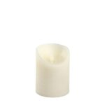 Candela cilindrica Cera Ruvida Avorio, Ø 7,5 cm, h 10 cm, LED Bianco Caldo, Fiamma in Movimento, Timer, Telecomando Opzionale, Batteria, Interno