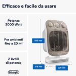 De'Longhi HFS50F24 Termoventilatore, Silenzioso, 3 livelli di potenza, TIMER 24H, ventilazione estiva, protezione antigoccia, maniglia, luce pilota, per ambienti fino a 70m³, bianco/grigio - immagine 3