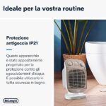 De'Longhi HFS50F24 Termoventilatore, Silenzioso, 3 livelli di potenza, TIMER 24H, ventilazione estiva, protezione antigoccia, maniglia, luce pilota, per ambienti fino a 70m³, bianco/grigio - immagine 5