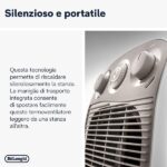 De'Longhi HFS50F24 Termoventilatore, Silenzioso, 3 livelli di potenza, TIMER 24H, ventilazione estiva, protezione antigoccia, maniglia, luce pilota, per ambienti fino a 70m³, bianco/grigio - immagine 6