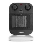 De'Longhi HFX60E20 Termoventilatore Verticale, Tecnologia Ceramica, 2 Livelli di Potenza, Base Oscillante, Ventilazione Estiva, Maniglia e Piedino di Supporto, Luce, Protezione Antigelo, Leggero, Nero