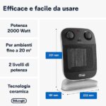 De'Longhi HFX60E20 Termoventilatore Verticale, Tecnologia Ceramica, 2 Livelli di Potenza, Base Oscillante, Ventilazione Estiva, Maniglia e Piedino di Supporto, Luce, Protezione Antigelo, Leggero, Nero - immagine 3