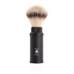 MÜHLE Silvertip Fibre® - Pennello da barba tascabile, serie TRAVEL, impugnatura in alluminio anodizzato nero