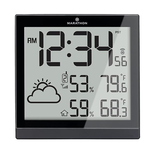 Marathon-Atomic-Home-Weather-Station-con-3-sensori-remoti-interniesterni-Sveglia-digitale-Monitor-di-temperatura-e-B09SM19DHS Marathon Atomic Home Weather Station con 3 sensori remoti interni/esterni | Sveglia digitale | Monitor di temperatura e umidità | Previsioni meteorologiche | Stazione meteorologica wireless - immagine 1