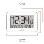 Marathon Orologio da parete Atomic di design | Orologio da parete digitale con temperatura interna, umidità e sveglia | 12/24 ore | Lunetta in acrilico lucido | Cornice di cristallo - immagine 4