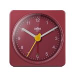 Orologio Sveglia Analogico Classico Braun da viaggio, dimensioni ridotte, Movimento al Quarzo silenzioso, Suono Sveglia Beep con crescendo, colore rosso, modello BC02R.