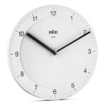 Orologio da Parete Analogico Classico Braun con Movimento al Quarzo Silenzioso, Facile da leggere, Diametro di 20 cm, colore bianco, modello BC06W.