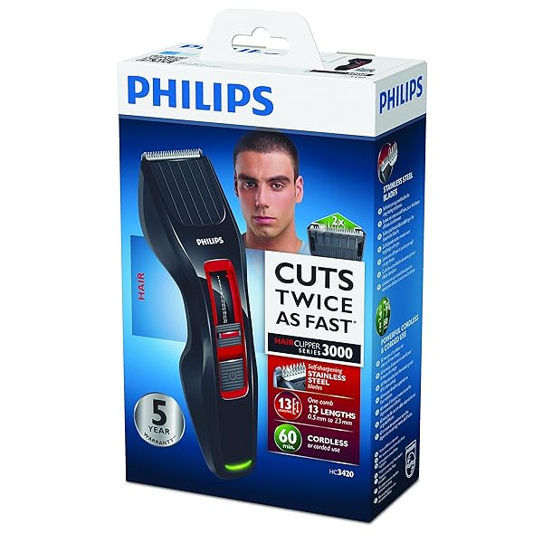 Philips HC3420/15 Serie 3000 Tagliacapelli, Cordless, 13 Lunghezze, Lame DualCut, Nero - immagine 10