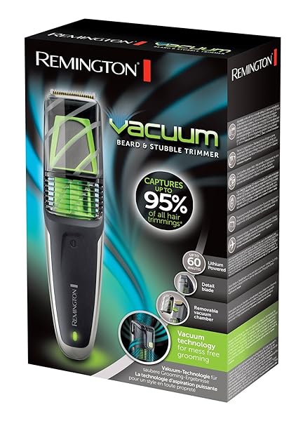 Remington Regolabarba, Tagliacapelli uomo, 12 lunghezze (0.5-18mm)+1 pettine regolabile+1 accessorio rifinitore, Batteria al Litio, Tecnologia Vacuum cattura il 95% dei peli, Ricaricabile/Rete,MB6850 - immagine 3
