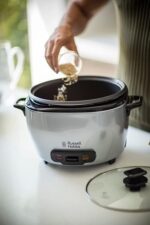 Russell Hobbs Cuociriso, Ciotola Antiaderente, 14 tazze, 1000 W, 5 L, Vassoio Pesce e Verdure, Acciaio Inox, Spatola e misurino inclusi, MAXICOOK 23570-56 - immagine 6