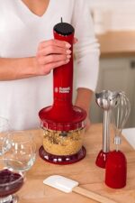 Russell Hobbs Frullatore a Immersione,3 in 1: Frullatore (bicchiere 700 ml), Tritatutto (500 ml), Frusta per montare, 2 velocità, zuppe, yogurt, salse, Frusta, Lavastoviglie ok, Rosso, 24700-56 - immagine 6