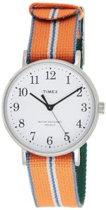 Timex Orologio al quarzo FAIRFIELD VILLAGE quadrante in ottone 37 MM case colore argento - quadrante bianco cinturino in tessuto Reversibile Arancione-Beige/Verde 18 MM con luce notturna INDIGLO res