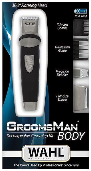 Wahl Groomsman Body Trimmer, regolabarba e tagliacapelli per uomo, rasoio per tutto il corpo, set per la pulizia maschile, testine lavabili, cordless - immagine 4