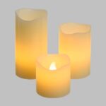 XMASKING Set 3 Candele in Cera Ø 5 cm a Batteria, LED Bianco Caldo, Effetto Fiamma, Interno, luci di Natale, Candele LED